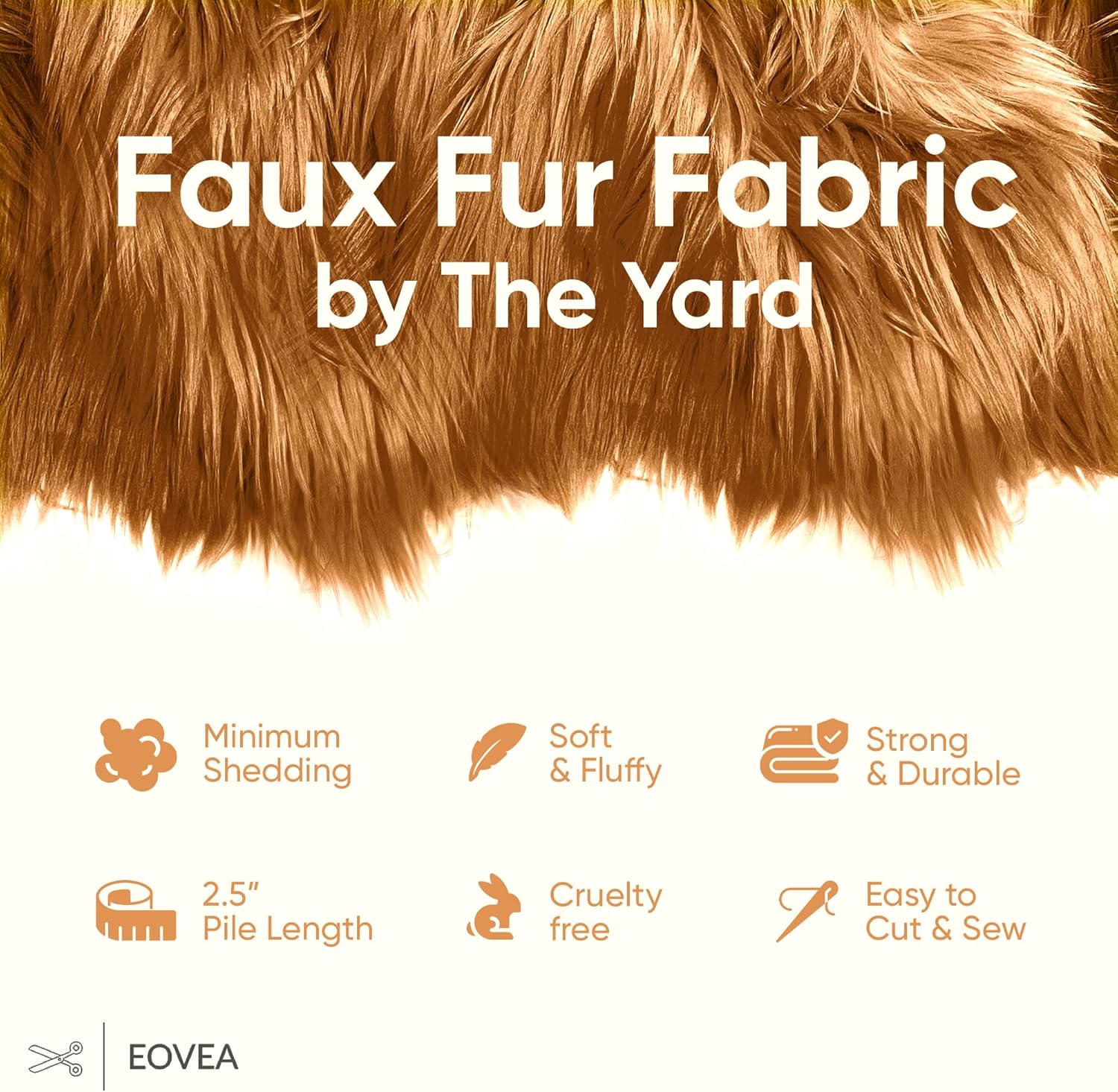 EOVEA Shaggy Faux Fur Fabric by The Yard – 60” Wide | Fluffy, Soft Fake Fur Material for Sewing, Crafts, Costumes, Upholstery & Home Decor | Long Pile Plush Fabric(Light Brown, One Yard)