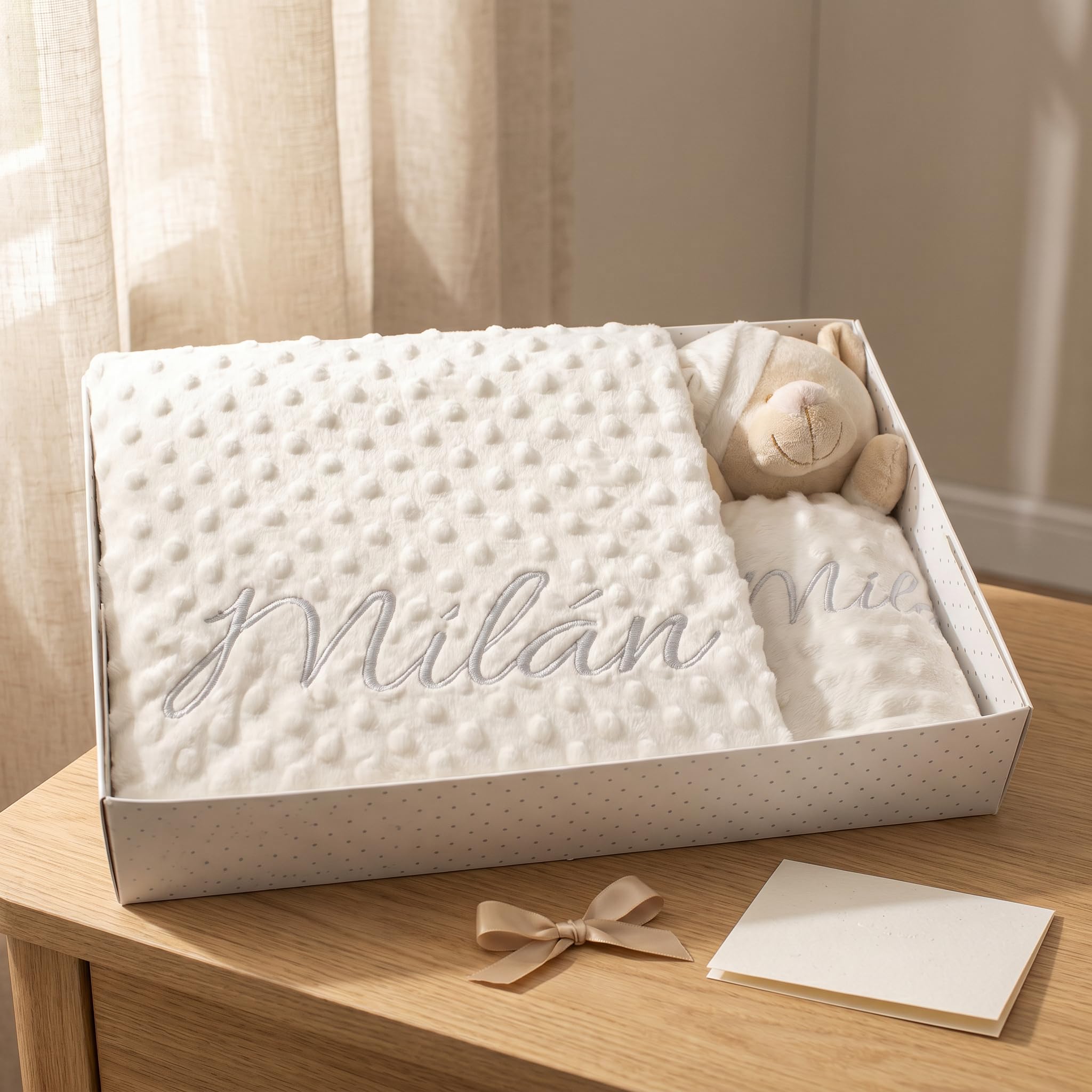Couverture personnalisable avec nom brodé Cadeau pour parents Baptêmes Baby shower (couverture + doudou)