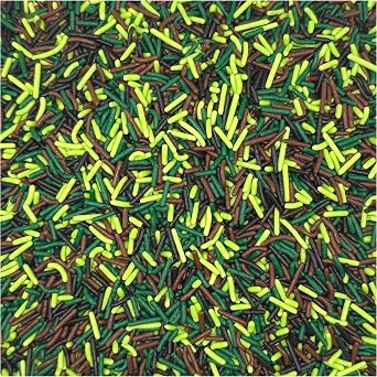 NCS Woodland Green, Lime Green, Brown & Black Camouflage Jimmies Edible Sprinkles Cupcake, Cake & Cookie Decorations, 7 oz