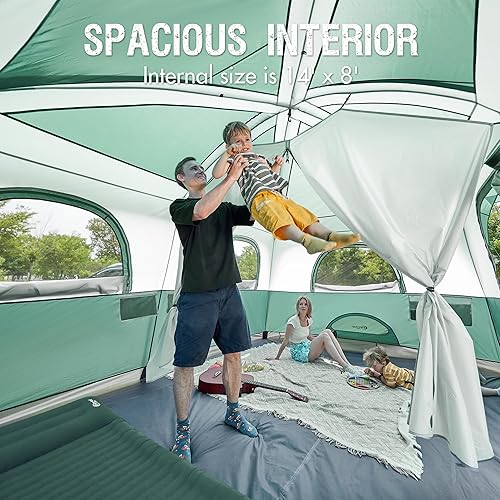 Miniatura 3 de PORTAL Tienda de campaña familiar para 8 personas con porche, tiendas de campaña resistentes a la intemperie con lluvia, tiendas de campaña grandes