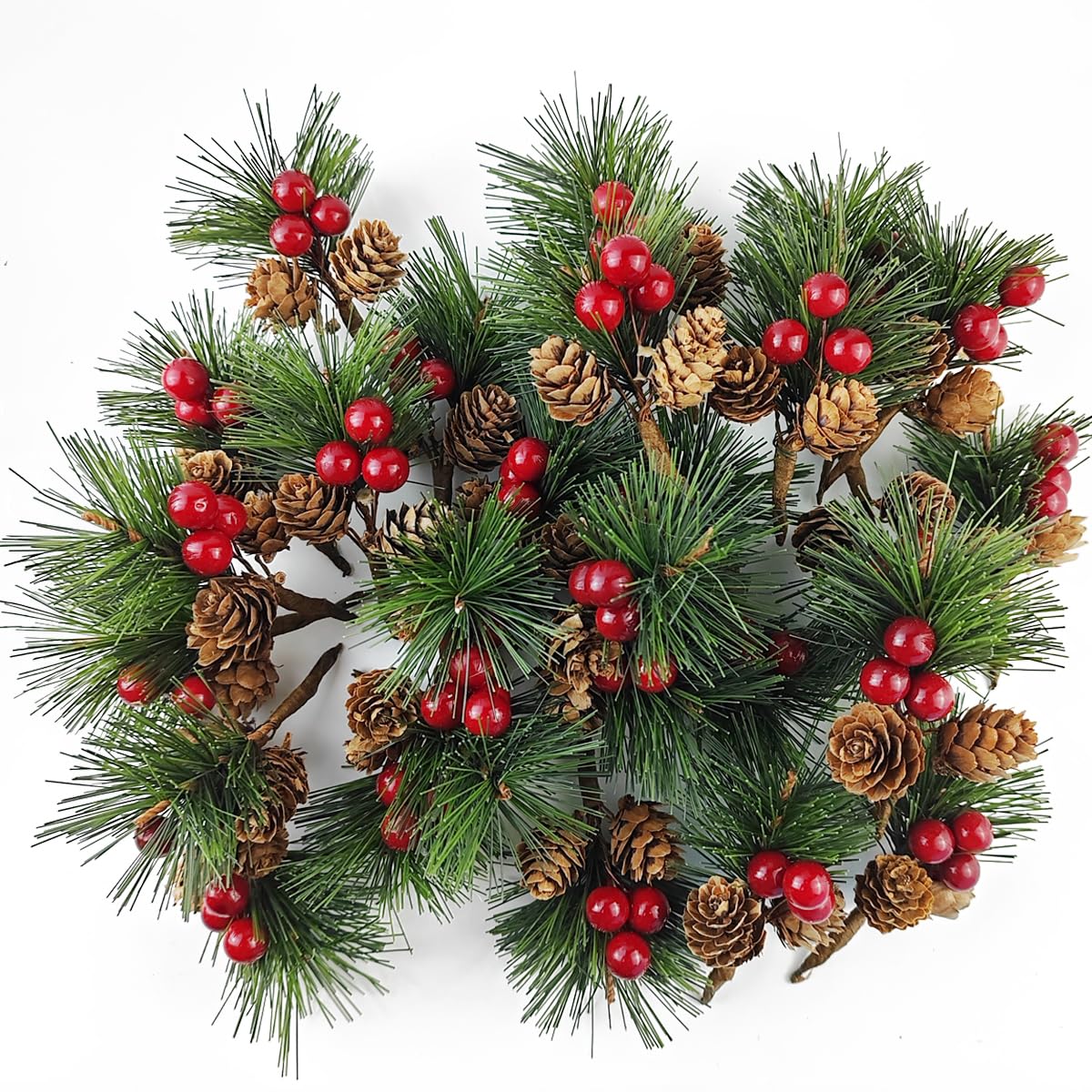 TIHOOD Künstliche Tannenzapfen, Zweige mit roten Beerenstielen, kleine künstliche Beeren, Tannenzapfen, Zweige zum Basteln, Weihnachtsbaum, DIY-Girlande, Urlaubskranz, 25 Stück