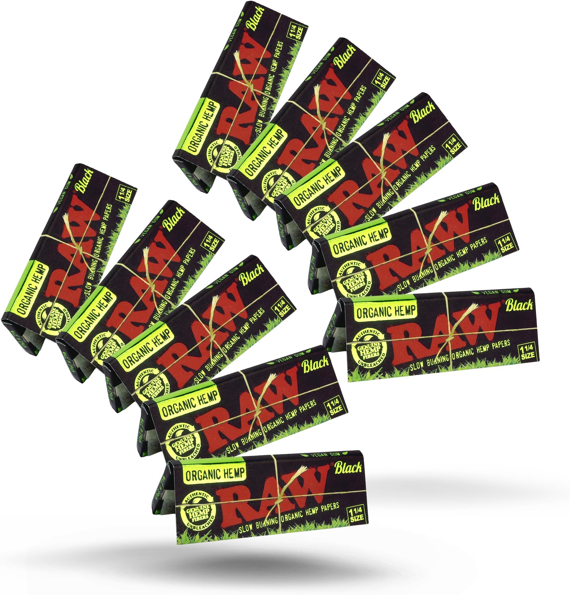 RAW Black Organic 1 1/4 Rolling Papers - 10 Pack - 50 Leaves per Pack = 500 Leaves