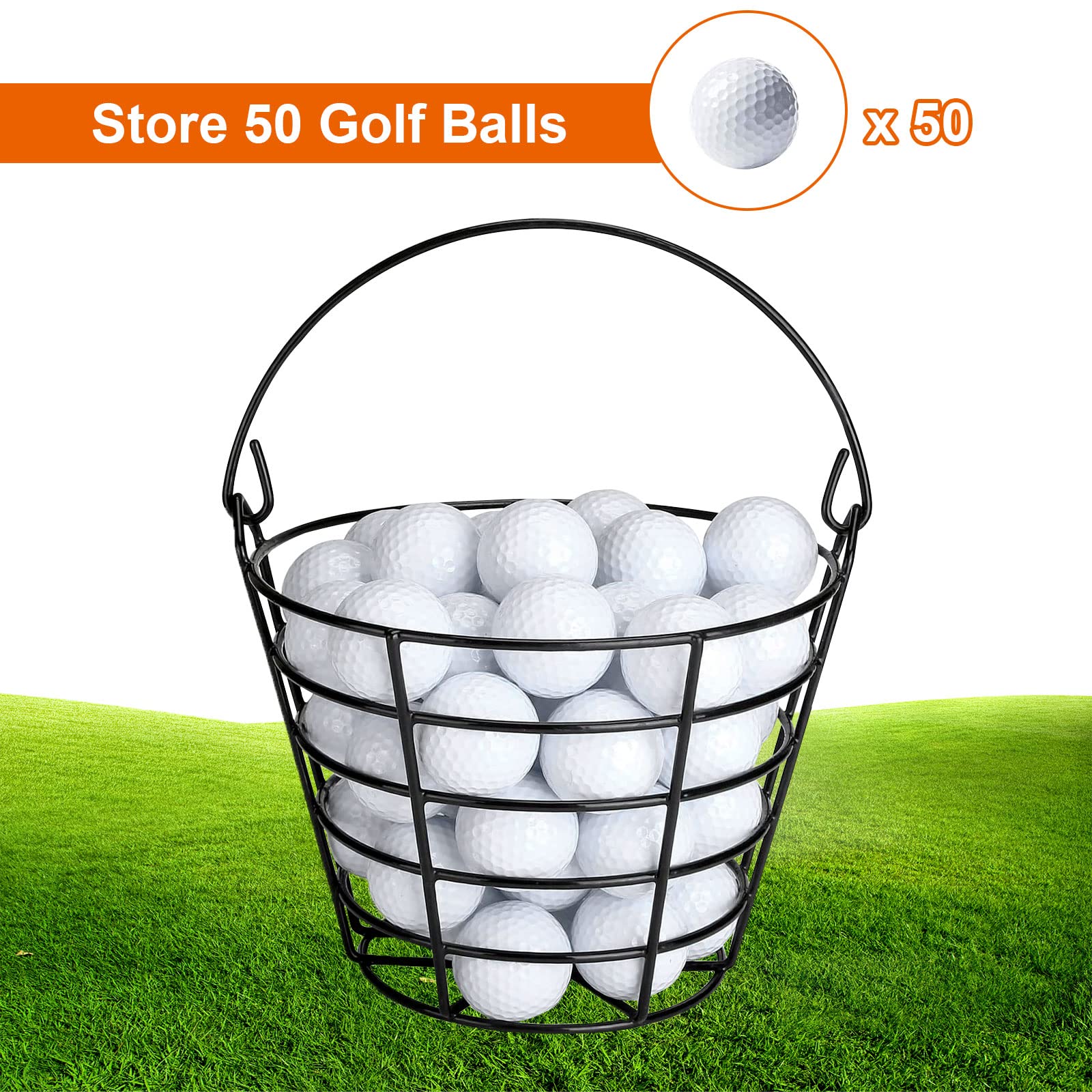 2 Stück Golfballkorb aus Metall, Golfball-Eimer, Behälter mit Griff, hält 50 Bälle