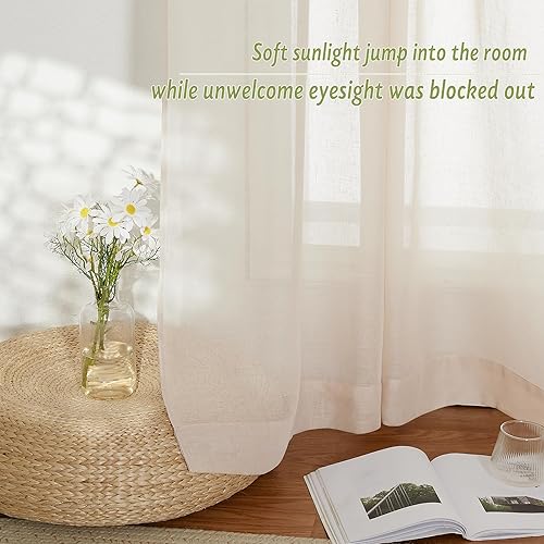 Miniatura 4 de PONY DANCE Cortinas transparentes de 84 pulgadas de largo, filtro de luz de gasa con aspecto de lino semitransparente para decoración del hogar,