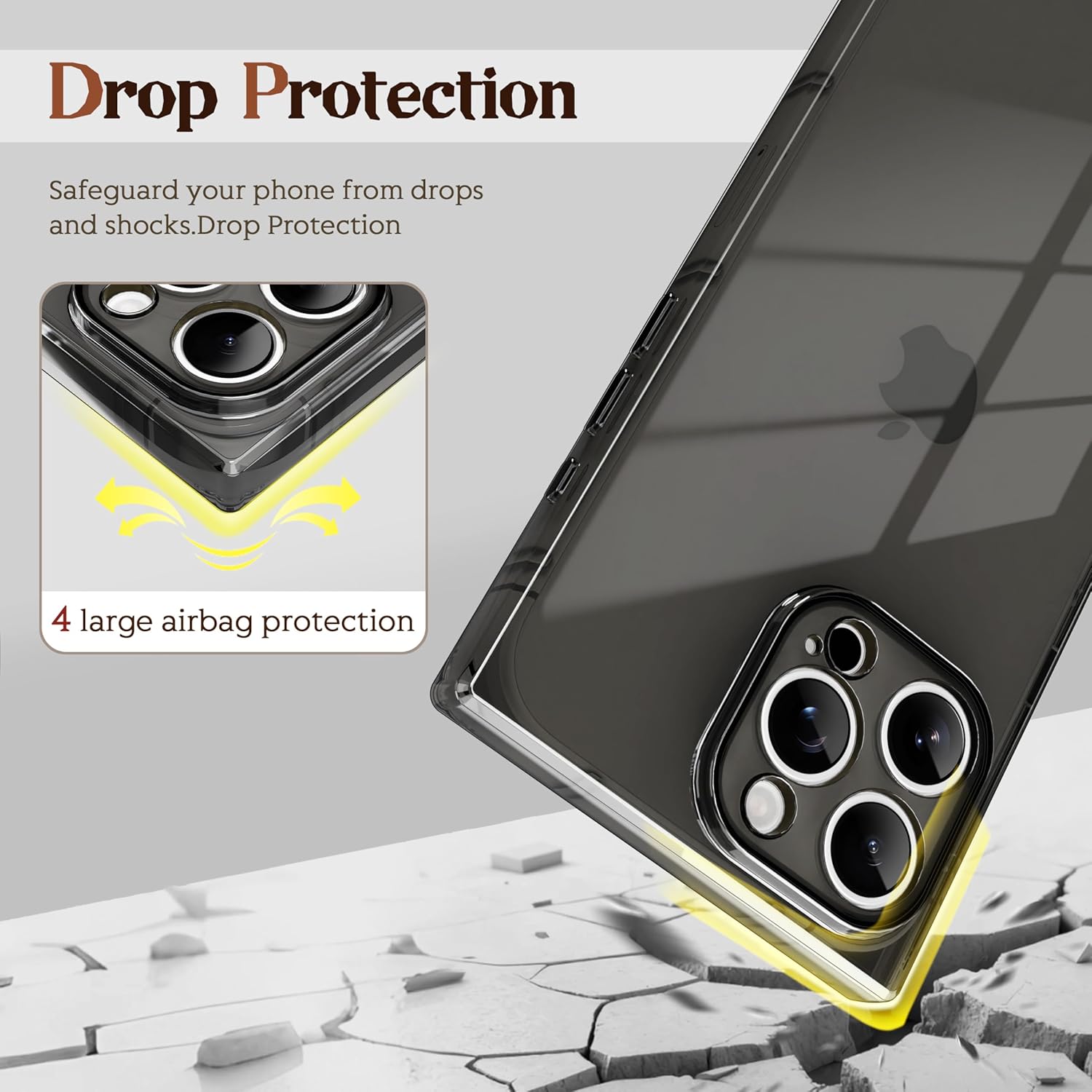 Rectangle Case Compatible for iPhone 15 Pro Max, Full Camera Protection & Reinforced Corners TPU Cushion Clear Cover, Shockproof Silicone Phone Case for Women Girls (iPhone 15 Pro Max, Black) - Image 4