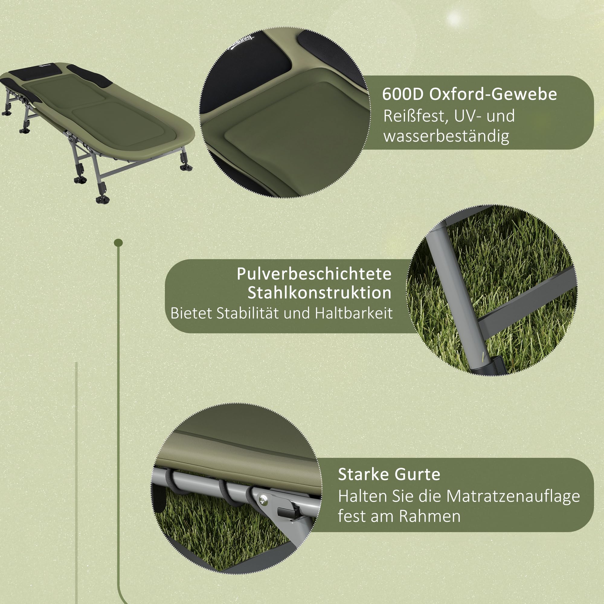 Outsunny Łóżko polowe składane regulowane do 180 kg Zielony | Łóżko polowe, Łóżko podróżne, Łóżko składane, Outdoor, Oxford