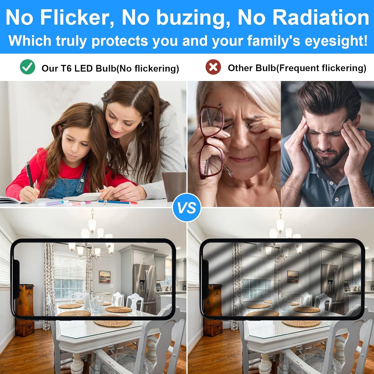 E12 LED Light Bulb Dimmable, 60W Halogen Kx-2000 Bulbrite Replacement for Ceiling Fan, Chandelier, Pendant Light, Bathroom Lighting, 120V 7W Daylight White 6000K, T6 C7 E12 Candelabra Base (3 Pack)