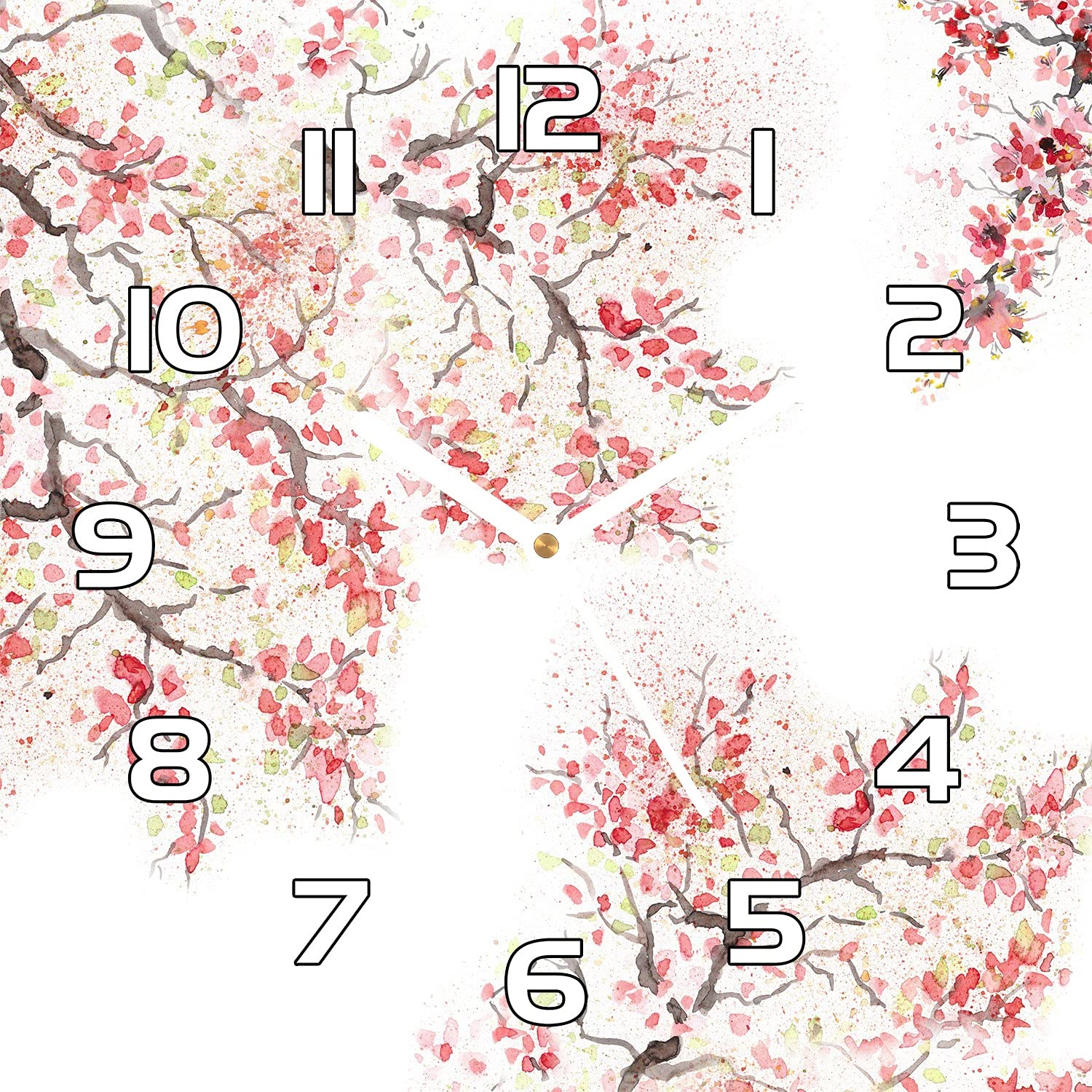 Horloge en verre securite 30x30 cm fleurs de cerisier avec aiguilles blanches