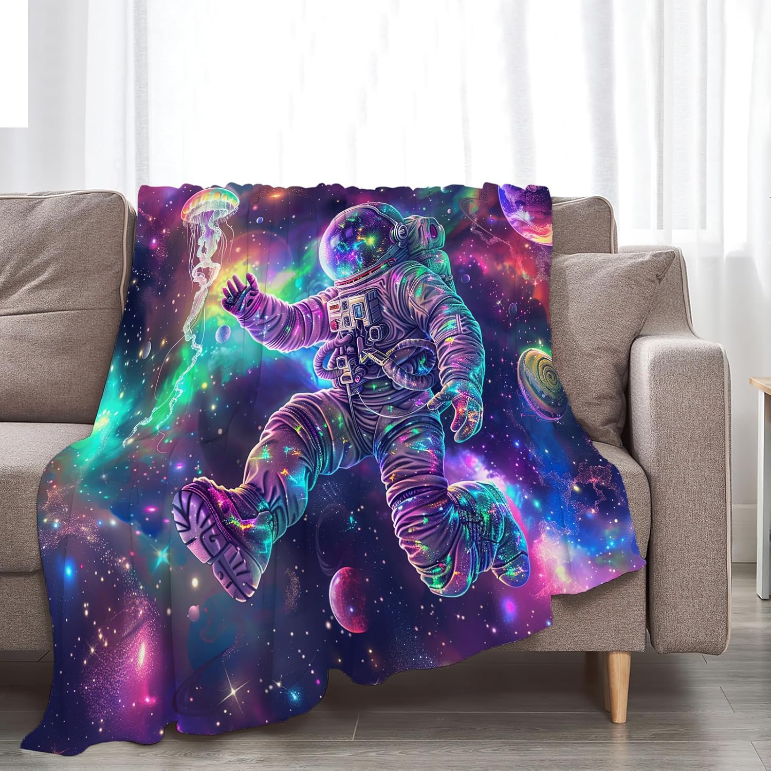 Astronaut Blanket Soft Fuzzy Fleece Funny Space Galaxy Throw Blanket Decor Cozy Warm Colorful Spaceman Plush Flannel Blanket Gifts for Kids Adults Home Chair Sofa Couch Bed 50"X40" - Image 5