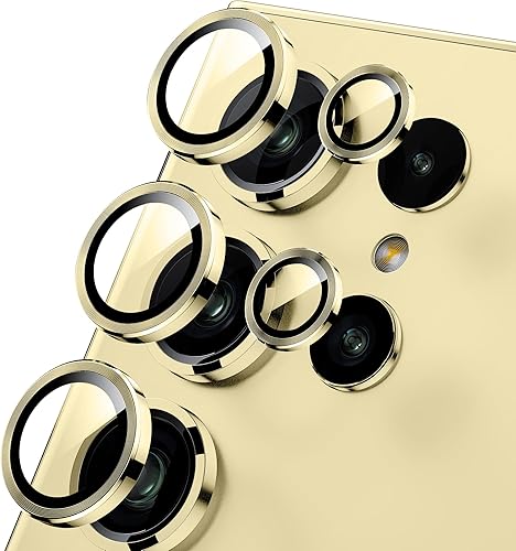 WSKEN Protector de lente de cámara para Samsung Galaxy S24 Ultra, vidrio templado 9H ultra delgado resistente a los arañazos con círculo de aluminio