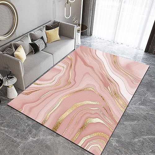 Miniatura 4 de Alfombra abstracta de geometría de oro rosa para niñas, alfombra de área de mármol rosa claro nórdico, alfombra de área de mármol rosa, base