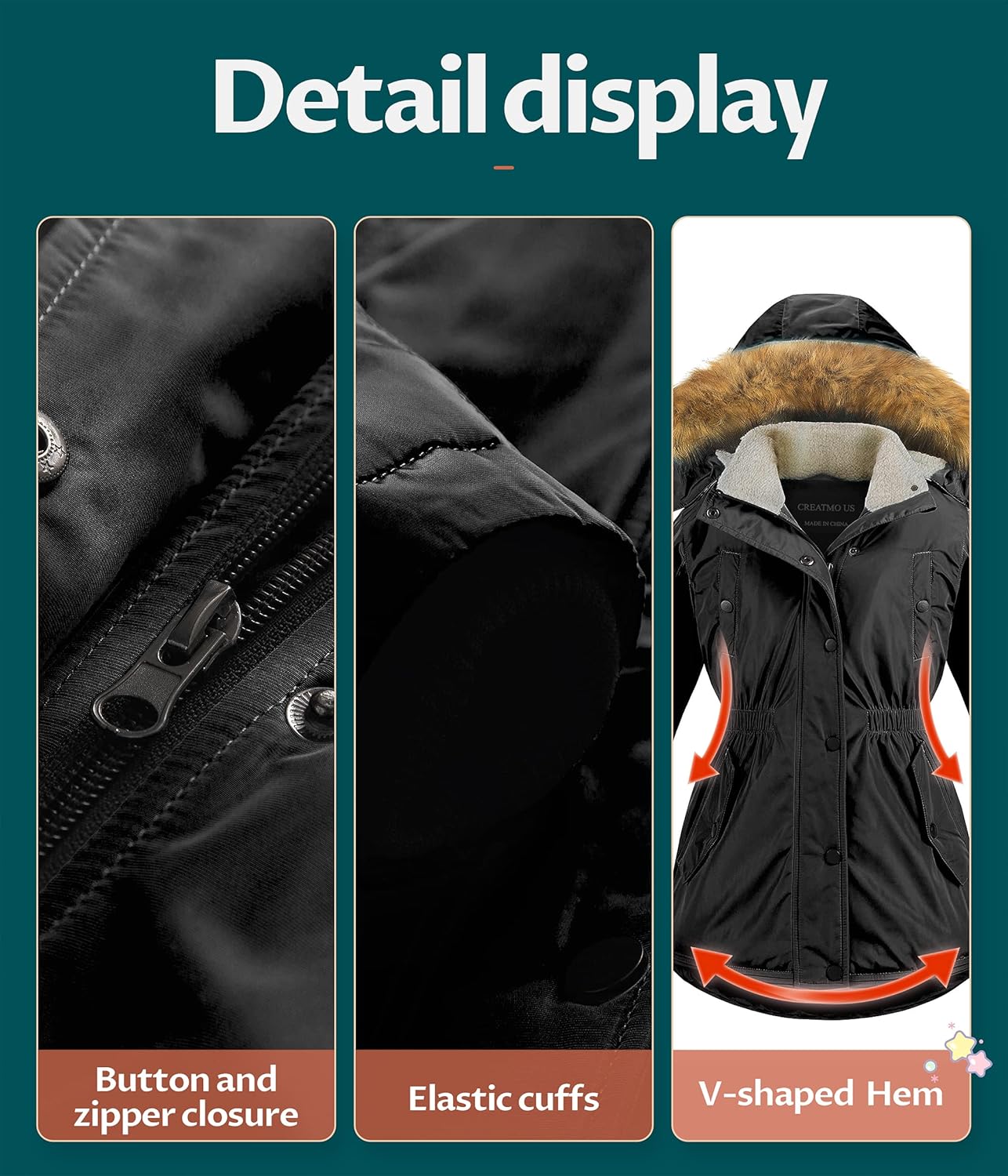 CREATMO US Girl's Long Winter Warm Parka Sherpa Trimmed Collar Puffer Ski Jacket Coat - Image 6
