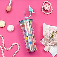 Vista 2 de bzyoo Vaso SIP de 24 oz con Tapa de Popote en Forma de Corazón con Alas – Vaso Iridiscente de Diseño Lindo DotDot, Taza Libre de BPA con Tapa