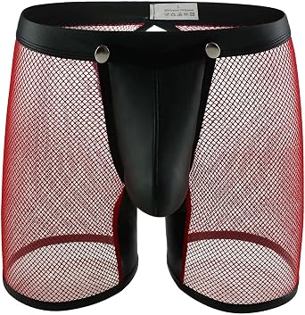 Sexy Underwear for Men See Through Breathable Loose Fit Stretch Mesh Boxer Briefs Removable Pouch Erotic Clubwear