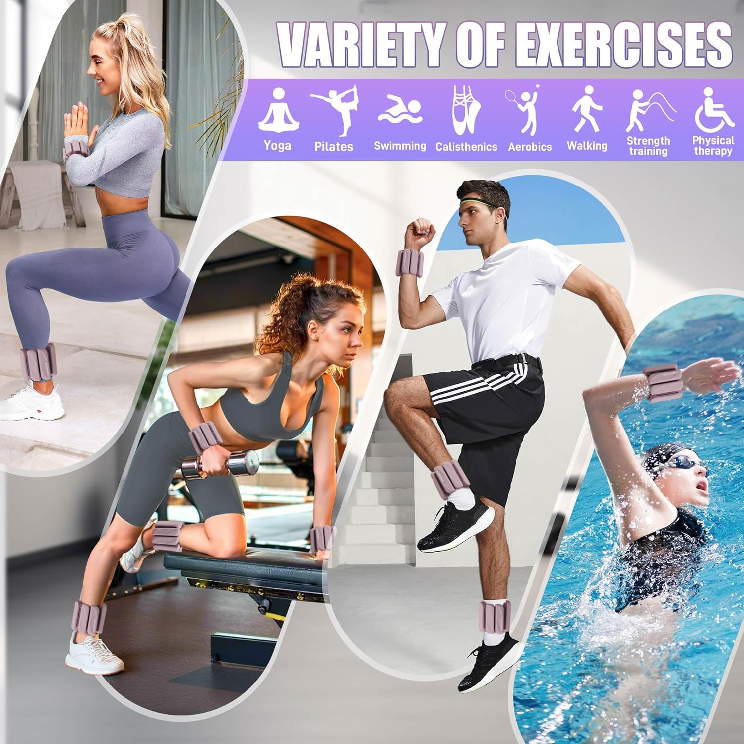 BECOJADDE Ankle Weights Set of 2 (1 lb/2 lb Each) for Women Men Adjustable Wrist Bracelet for Home Gym Weighted Bangles Wristbands Leg Arm Weights for Walking Swimming Running Pilates Yoga Gym