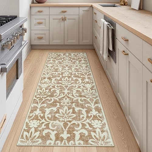 Miniatura 9 de Alfombra vintage de 2 x 3 pies con parte trasera de goma lavable, alfombra de entrada floral antideslizante, alfombra de puerta delantera, alfombra