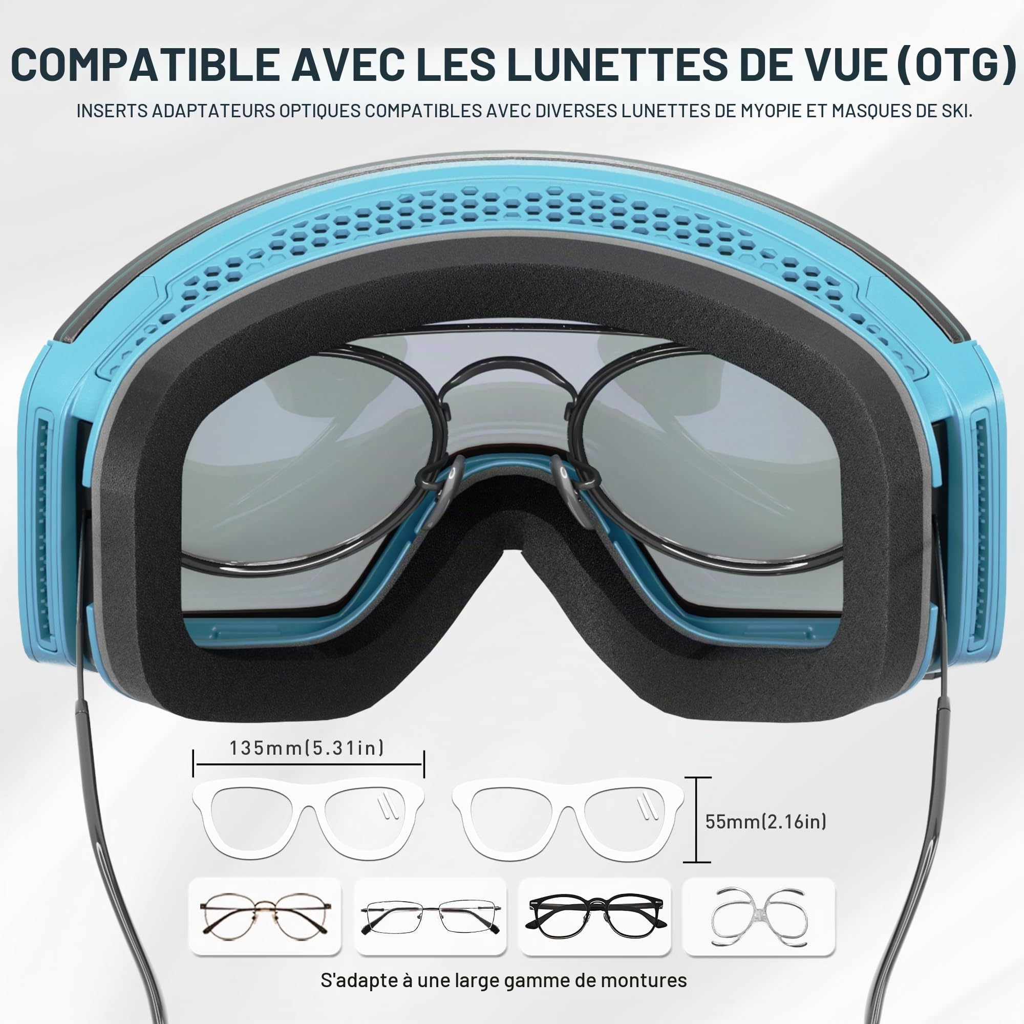 KAPVOE Lunettes de Ski avec Lentilles Photocromatiques, Lentilles Magnétiques, Antibuée, OTG pour Homme, Femme K0718