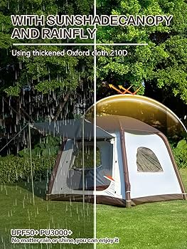 ★空気注入でラクラク設営★ 4人用 広々テント 2重構造 メッシュ 空気入れ付 Amazon.co.jp: DanCoom空気注入式キャンプテント キャノピー付き