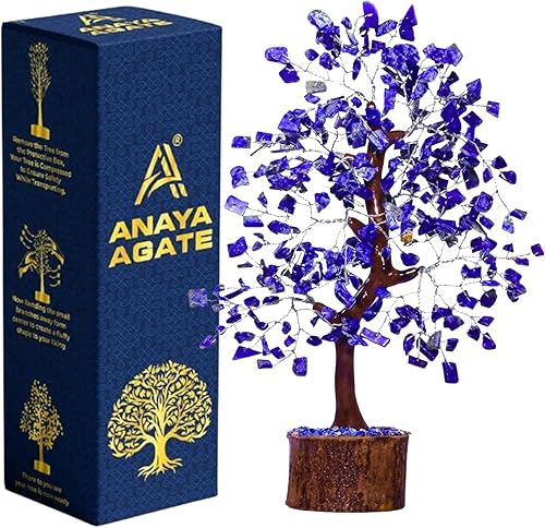 ÁNAYA ÁGATE Árbol de cristal de lapislázuli para meditación – Árbol de la vida y dinero – Decoración de cristal con piedras preciosas reales