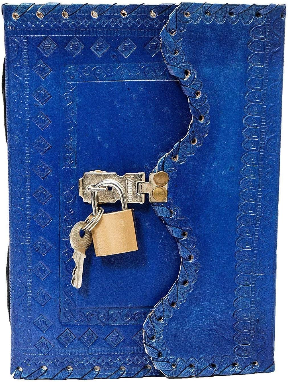 Habeeb bags Leather Diary Journal Notepad Writing Book with Lock, Key and Handmade Papers (Blue)