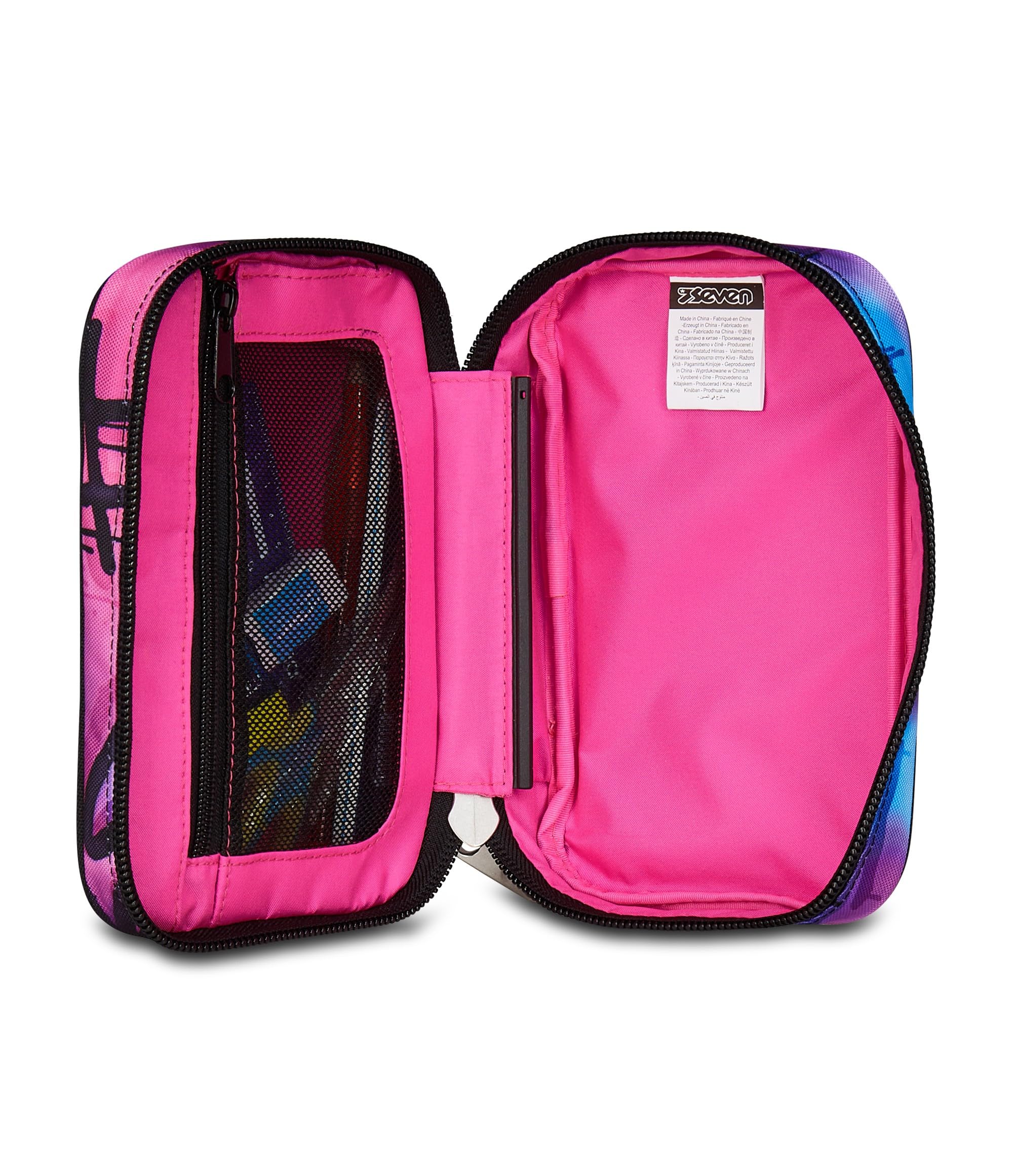 Seven Astuccio Scuola Elementare, 1 Zip, con Matite, Pennarelli, Penne, Speed Pad, Bambina, Ragazza, viola blu