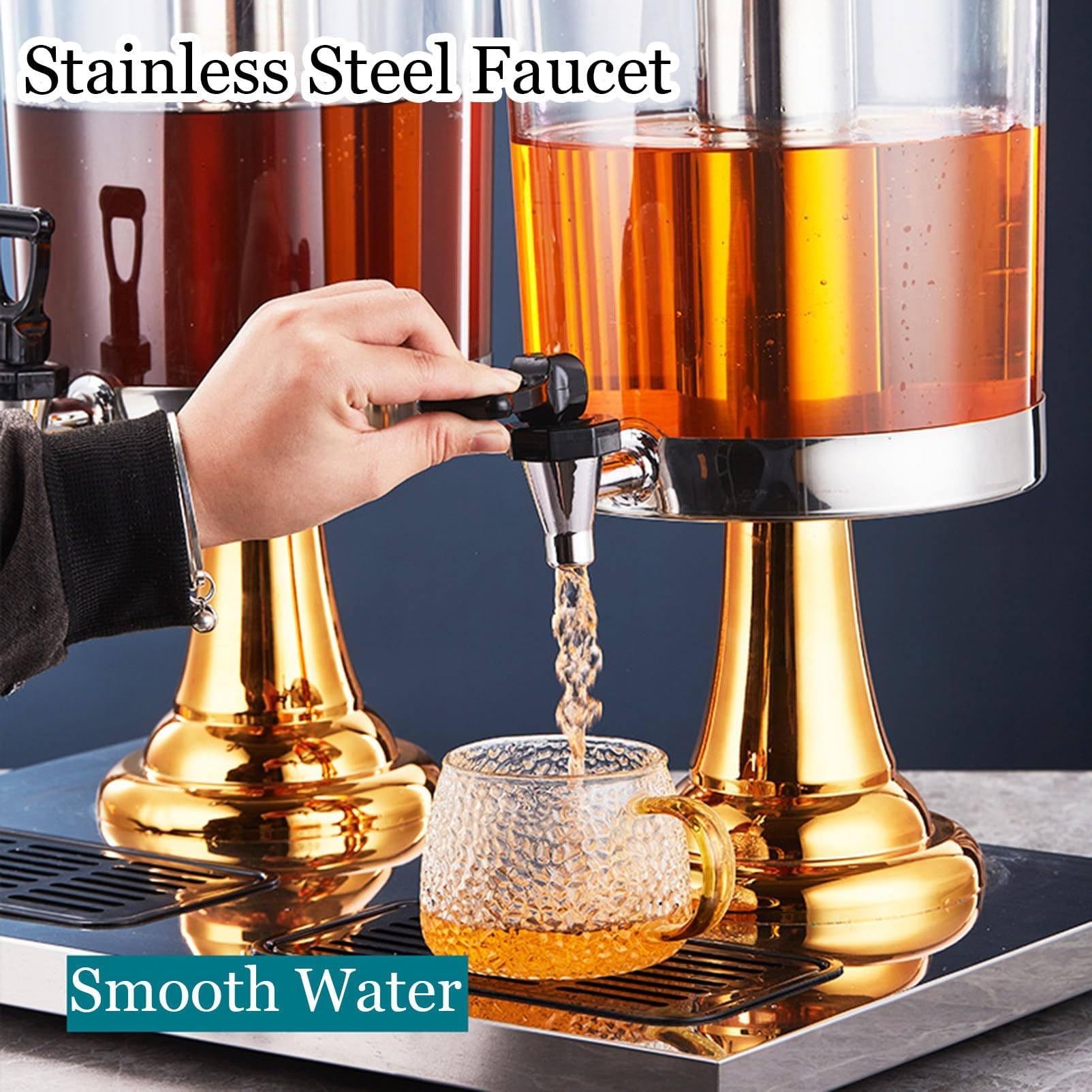 Dispenser Per Bevande Commerciali Da 6 L/24 L, Dispenser Per Succo Caldo Freddo In Vetro Trasparente Con Coperchio E Rubinetto, Per Latte, Fiori, Tè, Birra, Acqua, Succhi, Bevande Fredde,Gold-24L