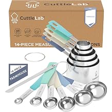CuttleLab Measuring Cups and Measuring Spoons Set of 14 - Stainless Steel Measuring Cups and Spoons Set, Includes 1/8 Teaspoon Measuring Spoon, 1/8 Cup Measuring Cup, Leveler Dry 14, Farmhouse