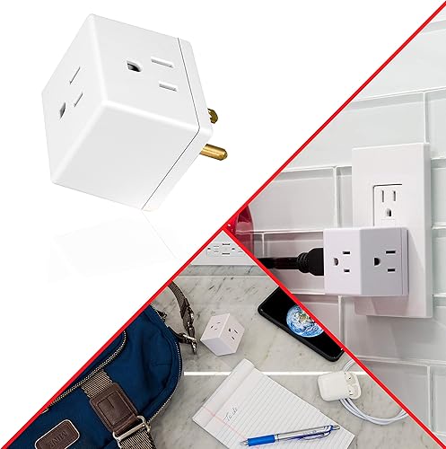 Vista 5 de GE - Cubo de enchufe de pared extensor de 3 tomas, adaptador de tomas espaciadas, con toma de tierra, de 3 clavijas, perfecto para el hogar