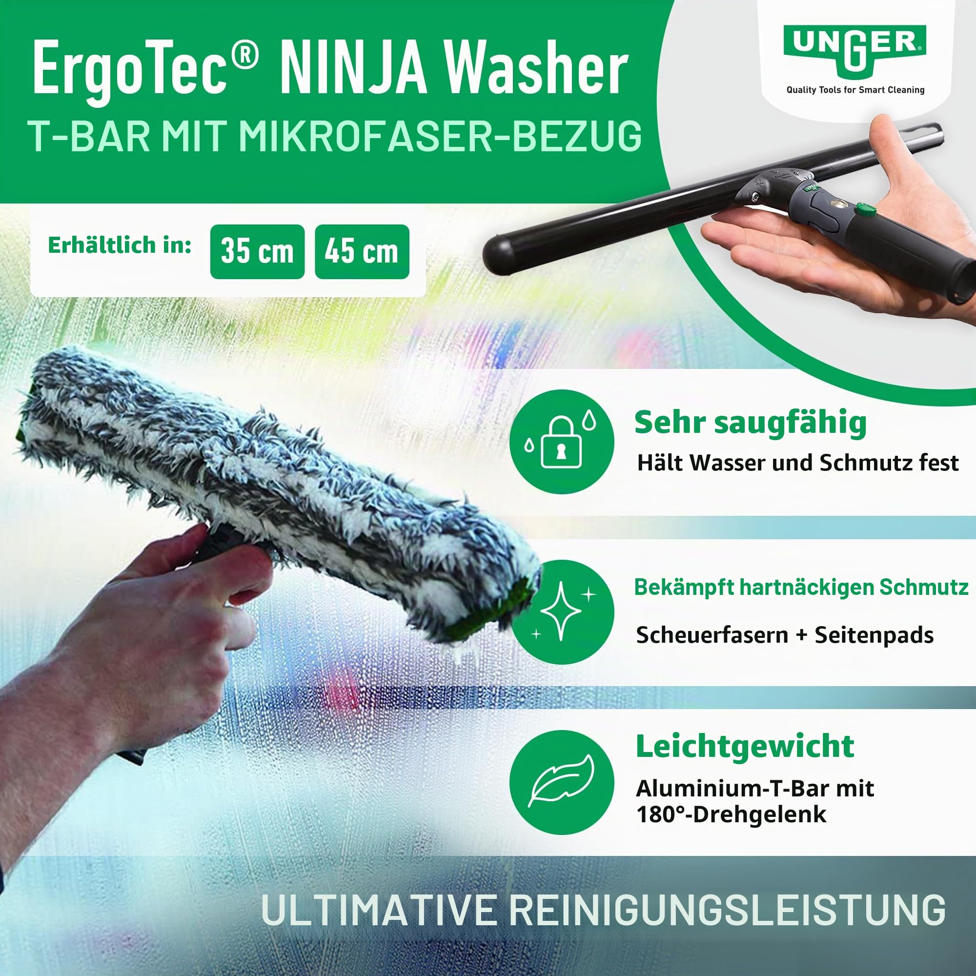 Unger NA350 ErgoTec Ninja Einwascher, Grau/Schwarzem, 35cm Größe