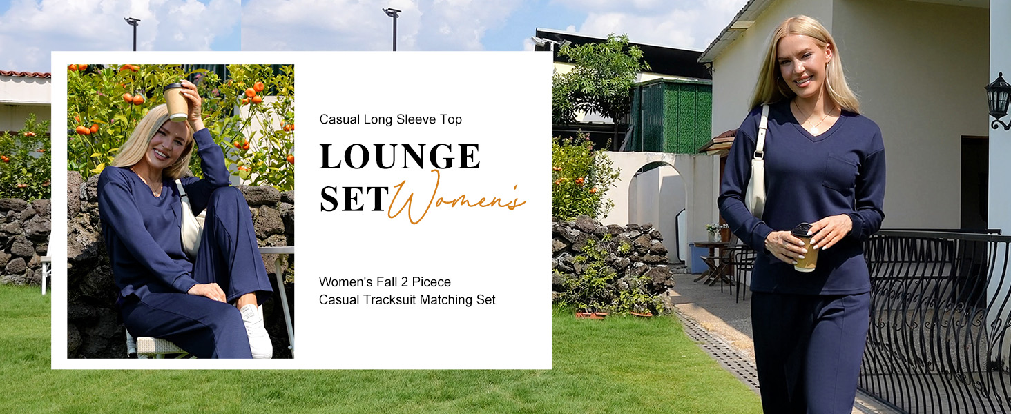 Amazon.com: difficort Lounge Sets for Women 2025 Fall Comfy Travel Vacation  Airport Outfits V-Neck Tops & Wide Leg Pants Tracksuit 2 Piece Matching Set,  Apricot, Small : Clothing, Shoes & Jewelry