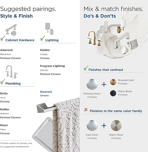 Miniatura 5 de Amerock BH3600226  Toallero cromado  Toallero de 6-1316 pulgadas (6.811 in) de longitud  Blackrock  Toallero de mano para pared de baño  Soporte