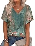 Alaroo Womens Summer Tops 2026 V Neck Short Sleeve Shirts Trendy Dressy Casual Vacation Outfits Printed
