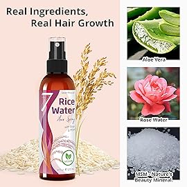 Seven Minerals Rice Water Spray for Hair Growth - Fermented with Rose Water Aloe Vera & MSM - Vegan, Non-Greasy, Light, 4 fl oz