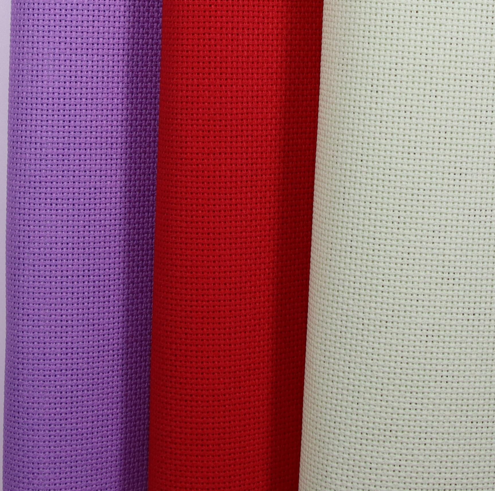 KCS 3 pc of 15" x 18"(38cmx45cm) Counted Cross Stitch Cotton Aida Cloth Needlework Rolled Fabric Box,18CT,Light Green+Lavender+Red