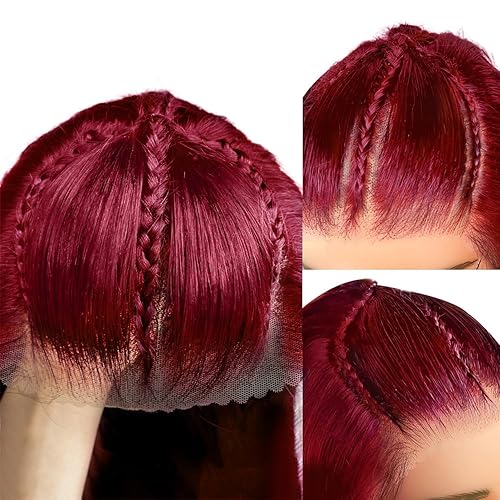 Miniatura 2 de Pelucas de cabello humano con encaje frontal color borgoña 360, pelucas de cabello humano ondulado 99J, pelucas de cabello humano prearrancadas con