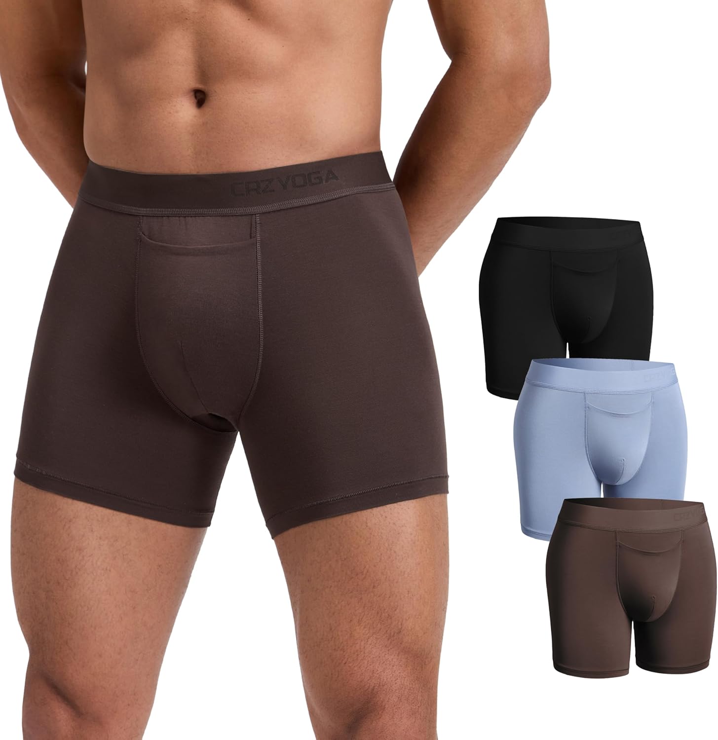 CRZ YOGA Ultra-Soft Modal Boxer Briefs with Fly for Men 5" - Casual Underwear Moisture Wicking Breathable 3 Pack