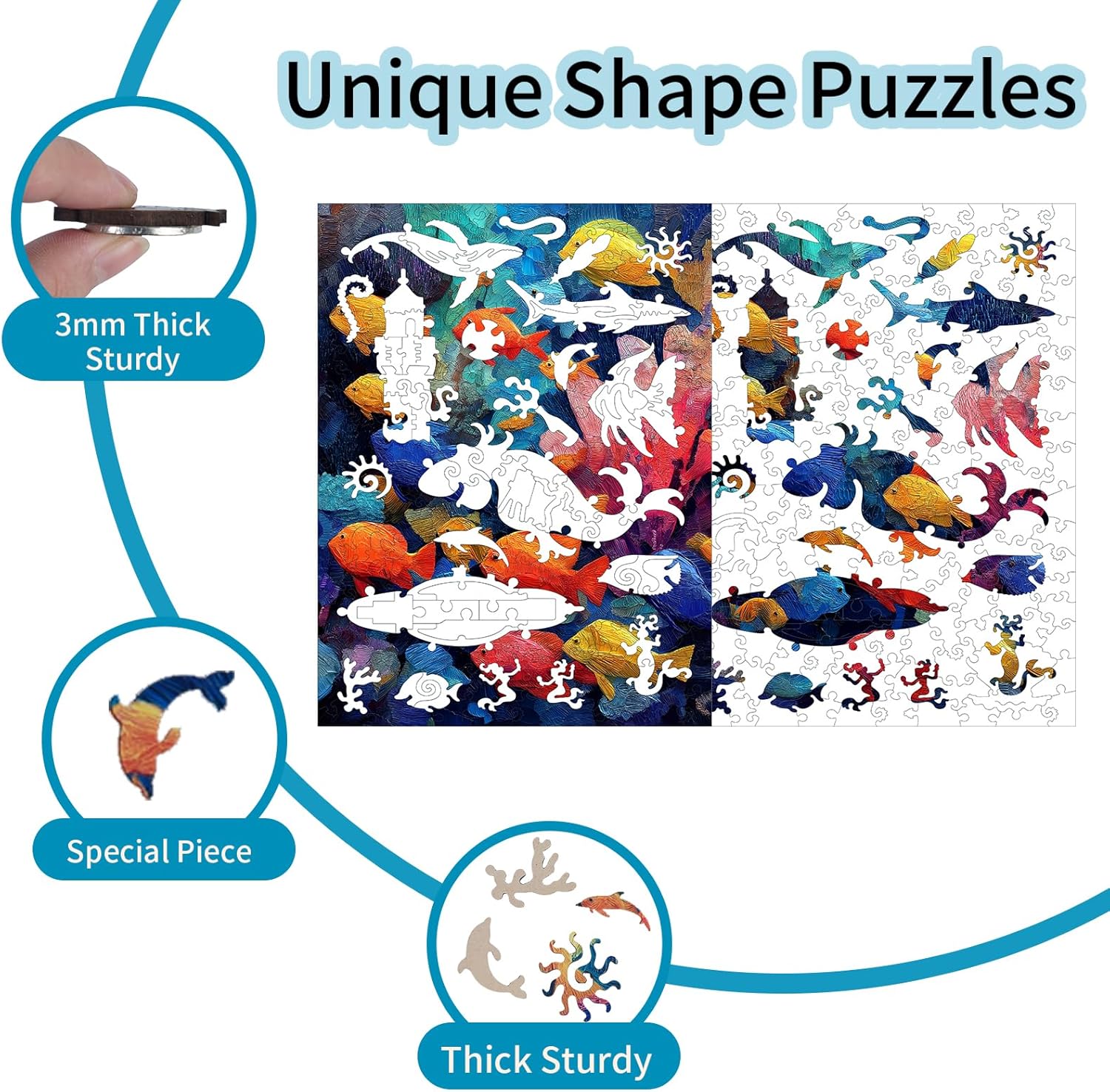 MEATRN Wooden Puzzles for Adults - Oil Painting Fish 500 Pieces Jigsaw Puzzle with Exquisite Wooden Box Packaging, Premium Gift for Puzzle Art Lovers, Fun Challenge Family Game, 13.3x17.7in