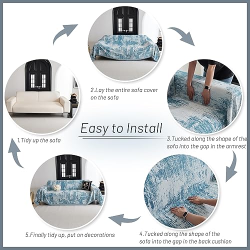 Miniatura 5 de MYSKY HOME Funda de sofá para sofá seccional, protector de muebles geométrico salvia, lavable para perros, gatos y mascotas, 3 asientos, 91 x 150