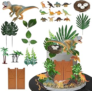32 PCS Dinosaur Cake Toppers Dinosaur Birthday Cake Decorations with Dinosaur Eggs Leaves for Dinosaur Themed Birthday Party Cake Decorations (Style 1) - Buy now