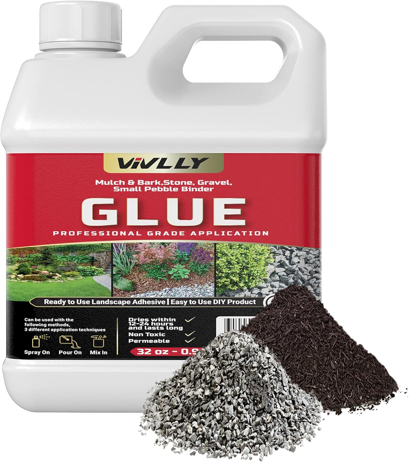 Vivlly Mulch and Bark, Stone, Gravel, Small Pebble Binder Glue! 32 oz 0.94ltrs