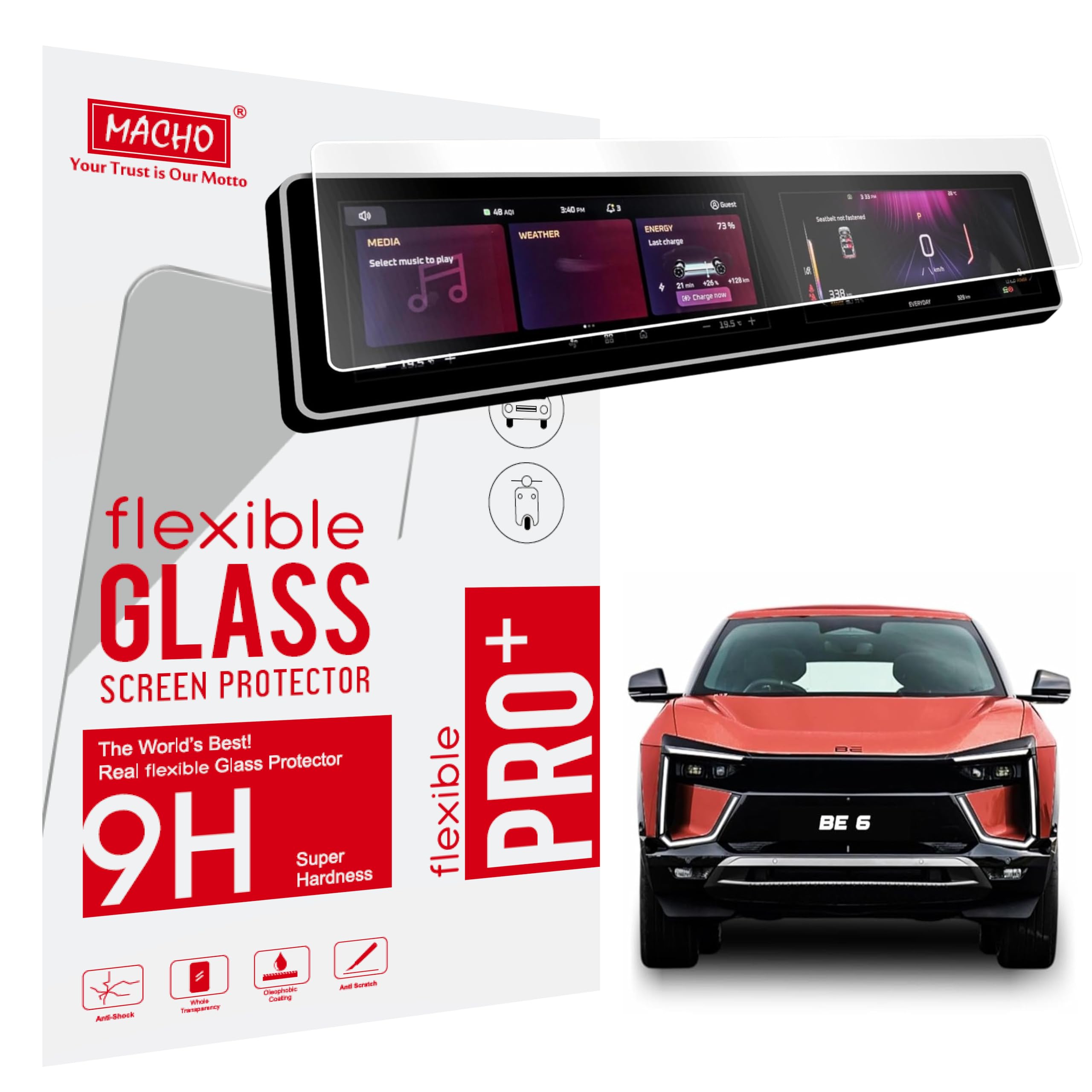 Macho Screen Protector Guard For NEW MAHINDRA BE 6 EV 12.3 Inch Infotainment & 12.3 Inch Instrument Cluster Full Length Touchscreen || BE6 Car Display Accessory 2025 [Not Tempered Glass] - Clear-image-36