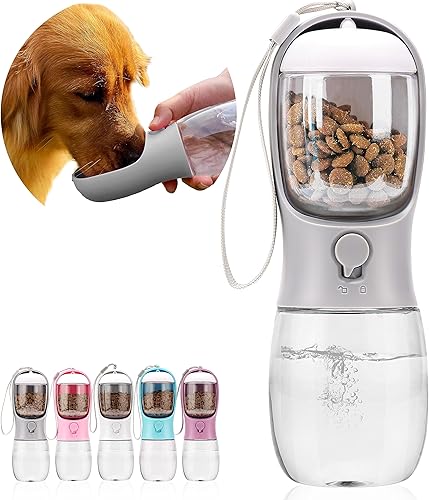 AVELORA Botella de agua para perros, botella de agua portátil para mascotas con contenedor de alimentos, dispensador de agua portátil al aire libre