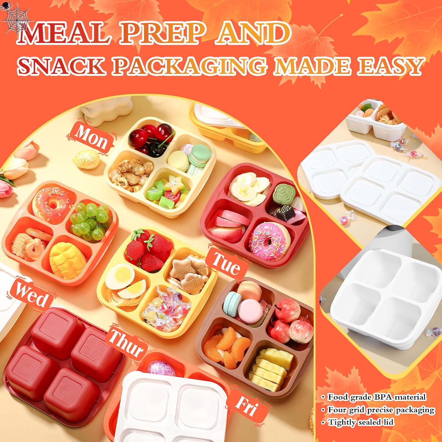 Honeydak 10 Pack Snack Containers Bento Boxes,Thanksgiving Color image 5