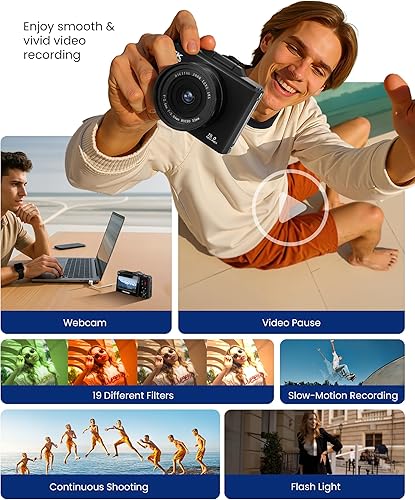 Miniatura 6 de Cámara digital 5K para fotografía  Cámara de vlogging de enfoque automático de 75 MP con tarjeta SD de 64 GB, WiFi, zoom de 18X, pantalla abatible
