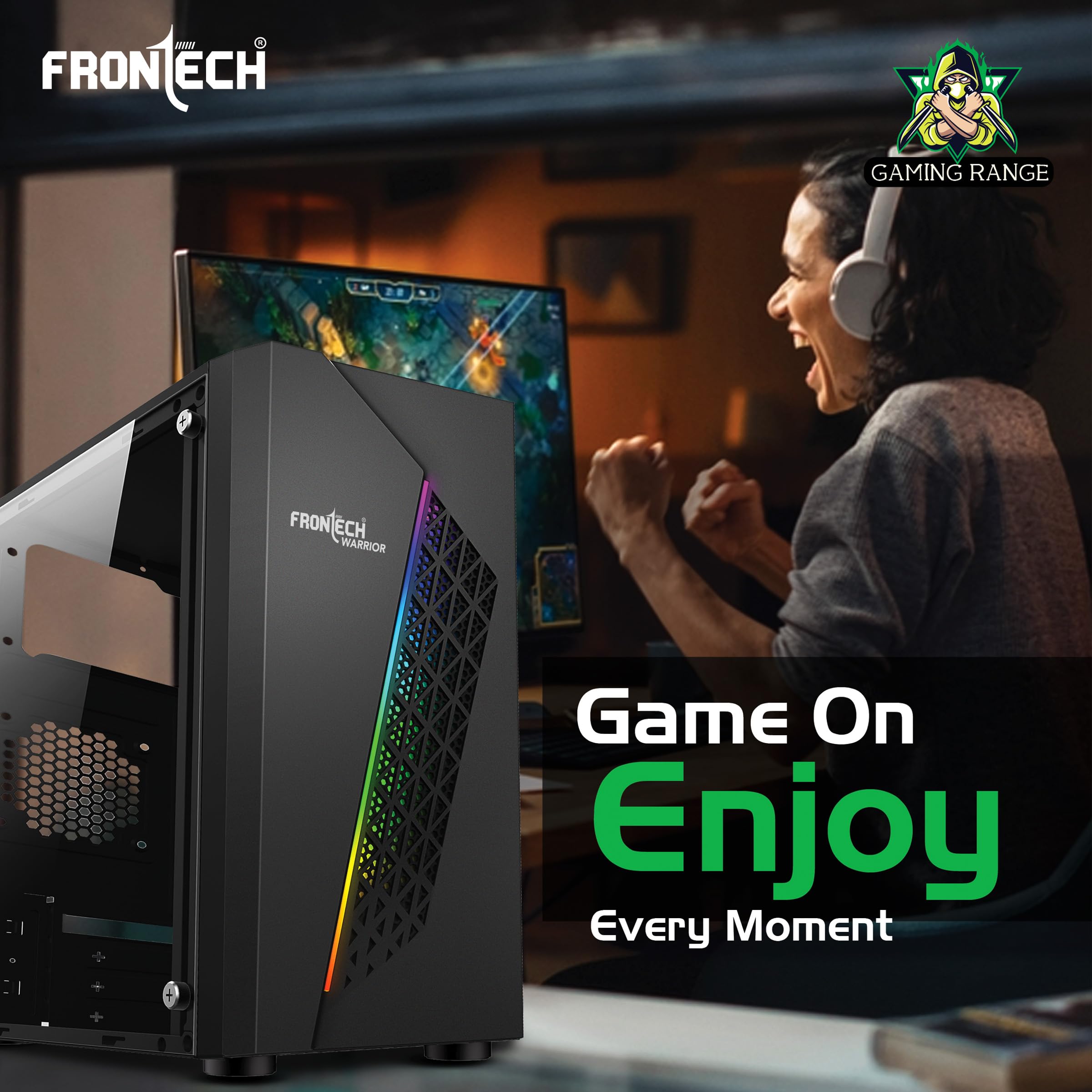 FRONTECH Gaming Computer Cabinet/Gaming Computer Case Warrior with 1 x 80 mm LED Fan and Acrylic Side Glass Panel, 2XUSB 1.0, 1XUSB 3.0, Front Audio (FT-4345) — Amazon image 8