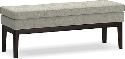 SIMPLIHOME Carlson Ottoman Bench in Greige Linen-Look Fabric, 44.5 x 15 x 17.5 inches, Vintage-Inspired Accent Bench for Living Room, Bedroom, Entryway