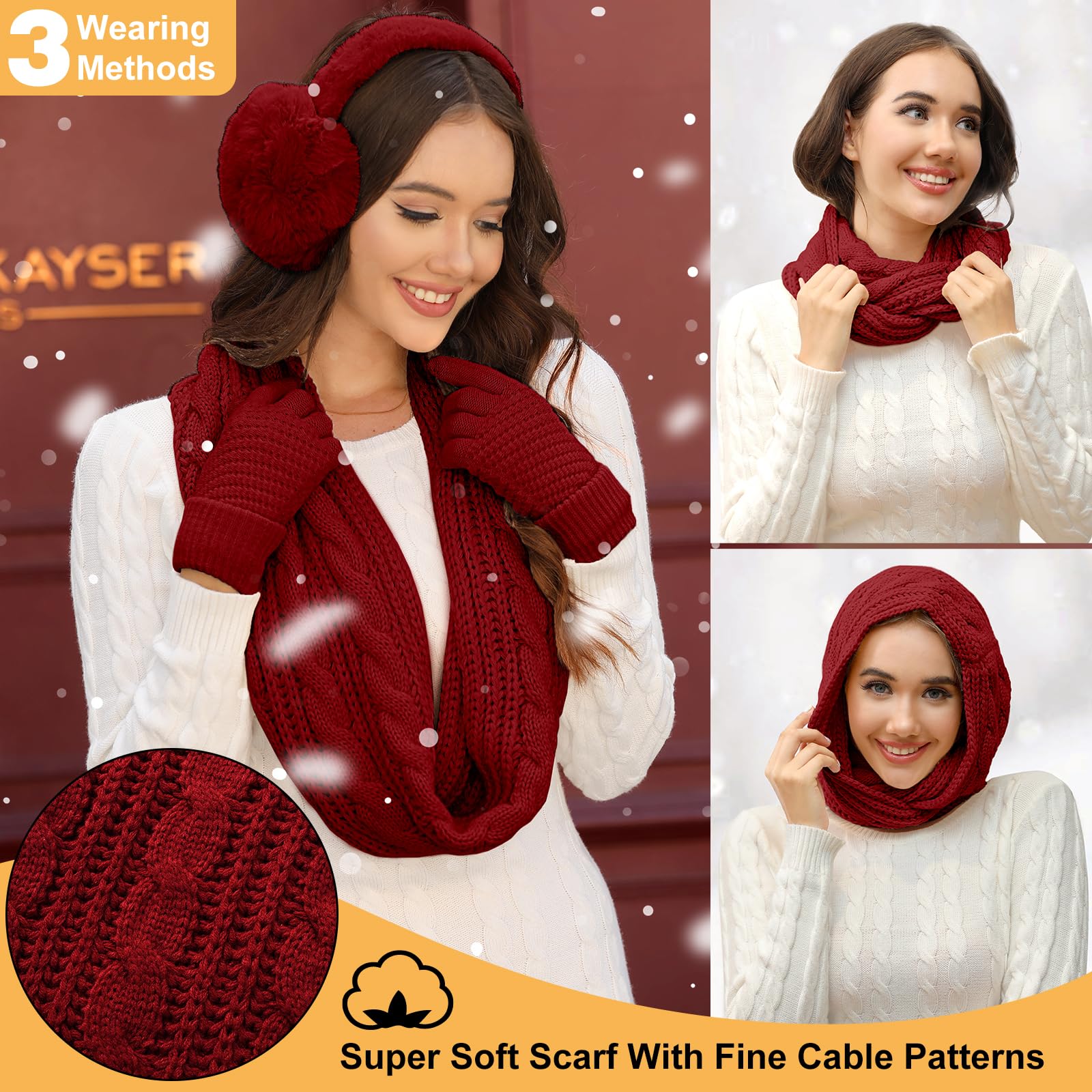 Vijamiy Sciarpa e Cappello Donna Guanti Donna Touch Screen Paraorecchie E Calzini Termici Invernali Set 5 Pezzi Antivento Calore Scaldacollo Regali Invernali(Grigio)