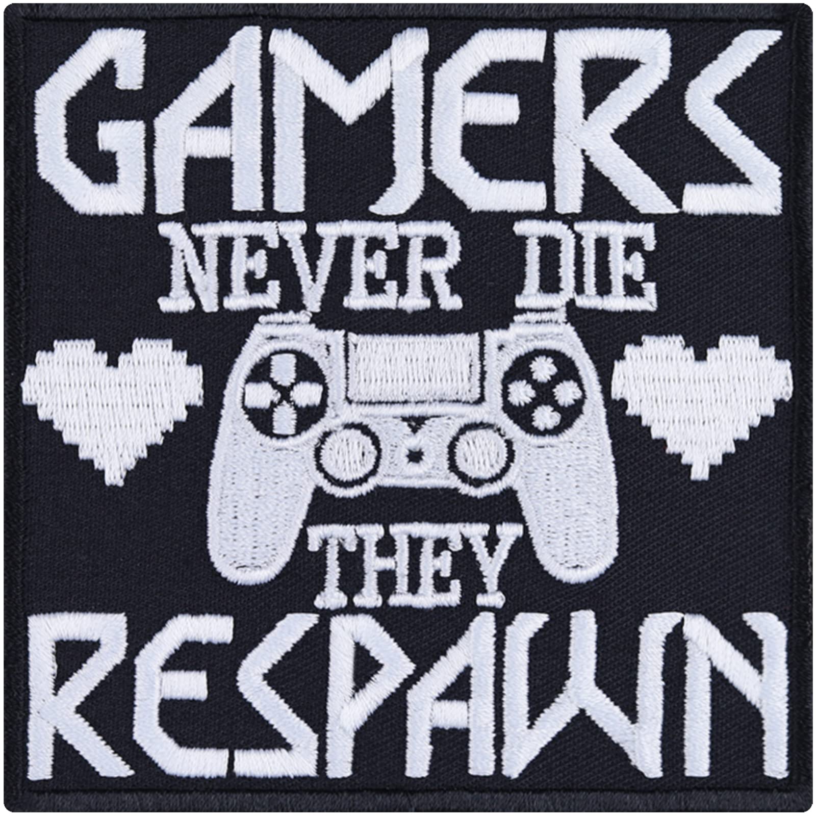 Gamers Never DIE - They Respawn powiedzenie Naszywka dla graczy Hipster IT Patch Zocker prezent informatyka gry komputerowe EDV Aplikacja na koszulkę/kurtkę/torba/podkładka pod mysz 90 x 90 mm