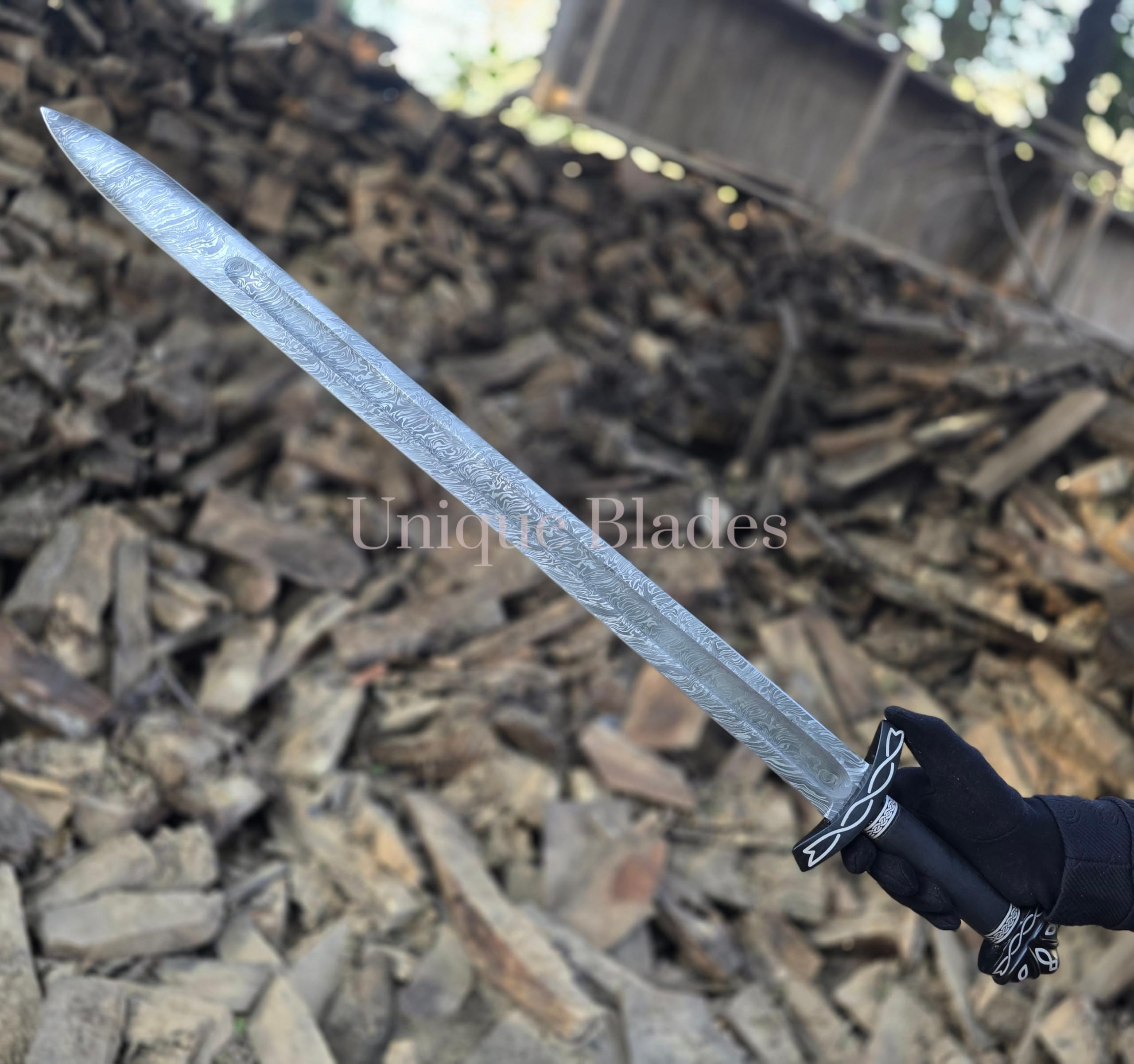 Northman Schwert 1095 Damaszener Stahl Vollgriff Mit Scheide 96,5 cm, Viking Northman's, Kampfbereit Mittelalterlich Schwarz