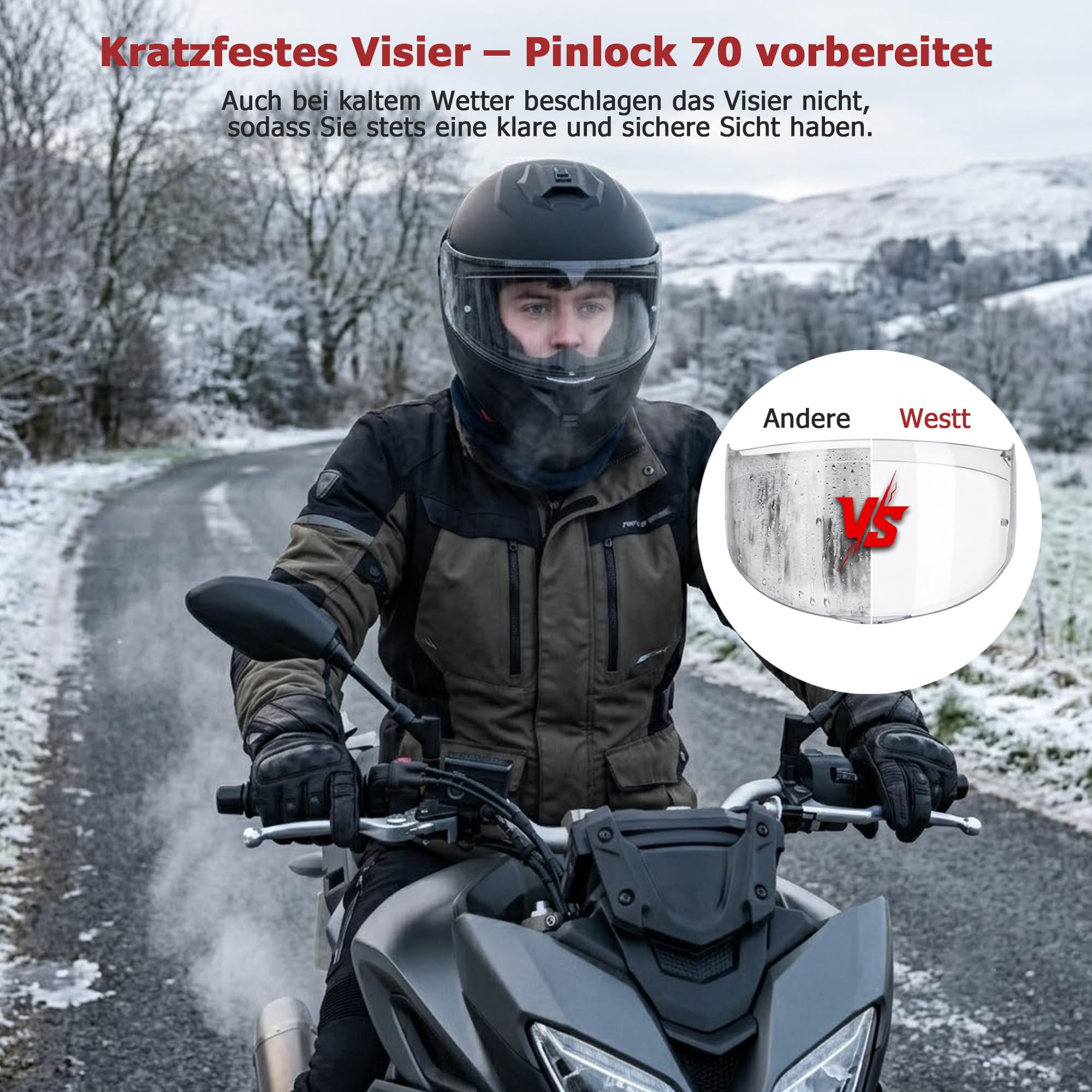 Westt Motorradhelm Klapphelm ECE 22.06 und PINLOCK 70 vorbereitet | Integralhelm Klappbar mit Sonnenblende, Rollerhelm für Damen und Herren, Mopedhelm vorbereitet für Kommunikationssystem